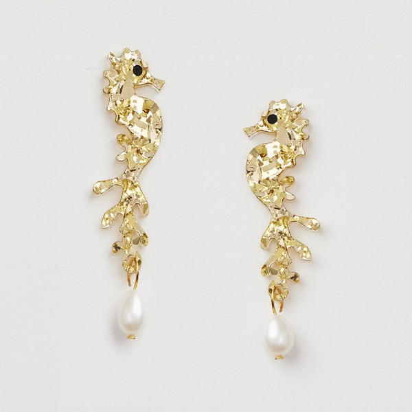 Sea Horse + Pearl - Gold