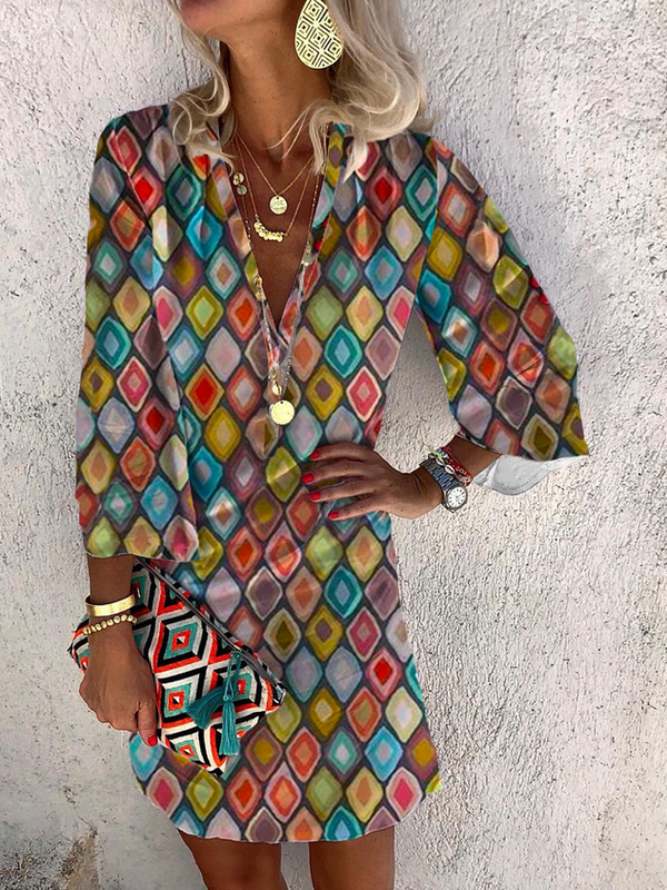Lässig Böhmisch Geometrisch Print Kleid