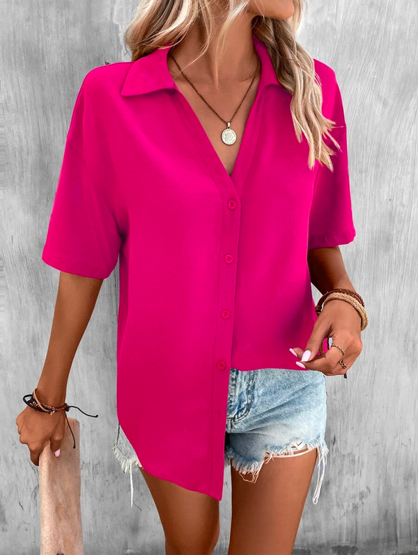 Casual Loose Shirt Collar Plain Blouse