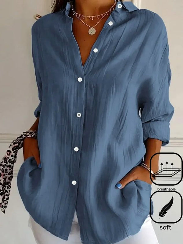 Women's Long Sleeve Shirt Spring/Fall Plain Cotton Shirt Collar Daily Going Out Casual Top Black