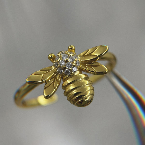 Delicate little bee ring, 925 silver ferry gold size adjustable, gift for nature lovers
