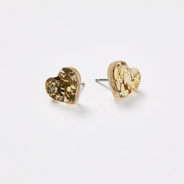 Heart Stud Earrings - Gold