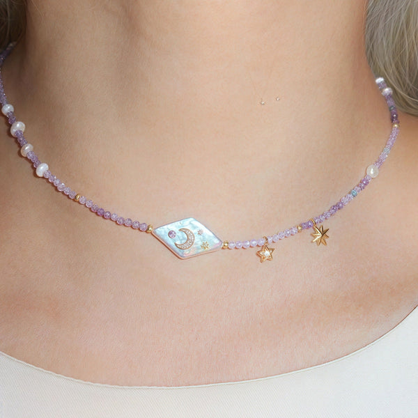 Baroque Moon Star Purple Necklace