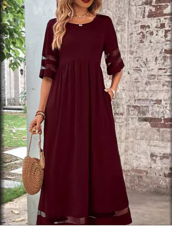 Women's Short Sleeve Summer Plain Crew Neck Daily Going Out Casual Maxi A-Line Dress Black