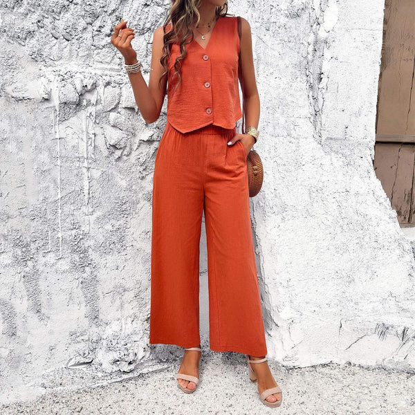 Spring and summer casual solid color vest suit