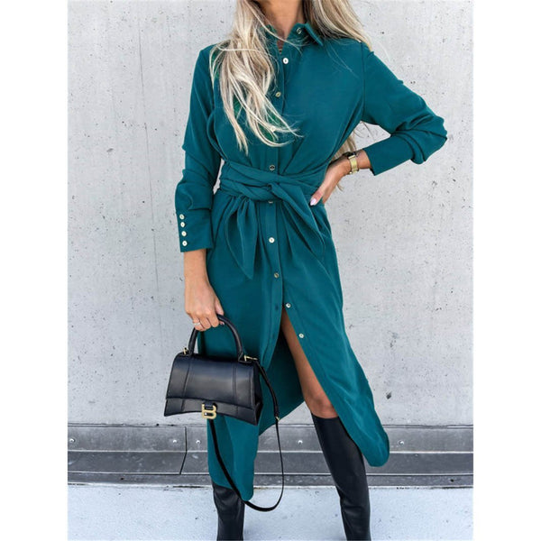 New Long Solid Color Cardigan Long Sleeve Hem Dresses