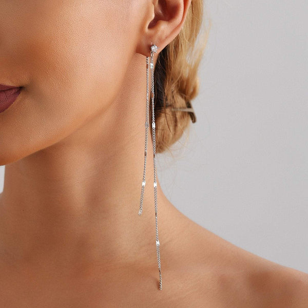 Fashionable And Simple Extra-Long Rhinestone Chain Tassel Earrings Versatile Earrings