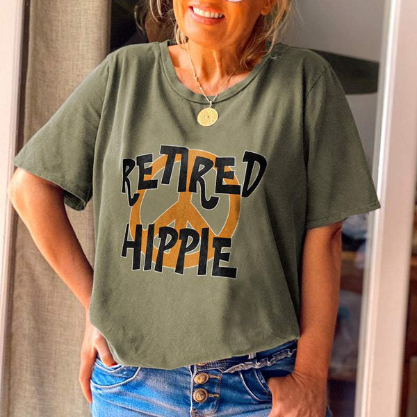 Retired Hippie Peace And Love Crew Neck Tees