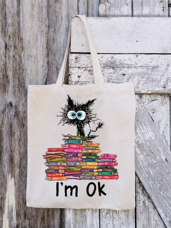 Women's Cats I'm Ok Funny Books Reading Love Cats Shopping Tote