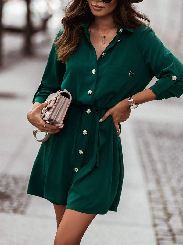 New Style Shirt Button Lace-Up Dress