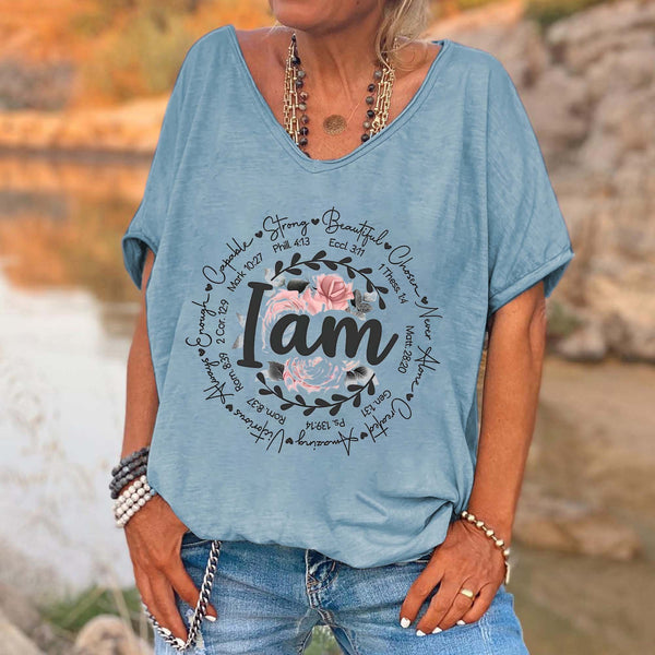 I Am Printed V-neck Women's T-shirt