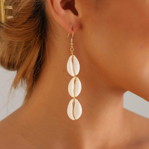 Women's beach holiday style natural white shell earrings high-end simple popular ear hook earrings