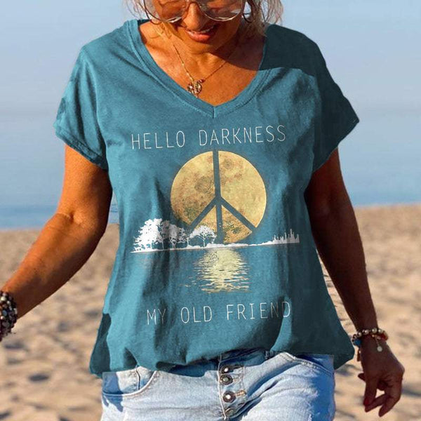 HELLO DARKNESS Women's peace logo casual T-shirt