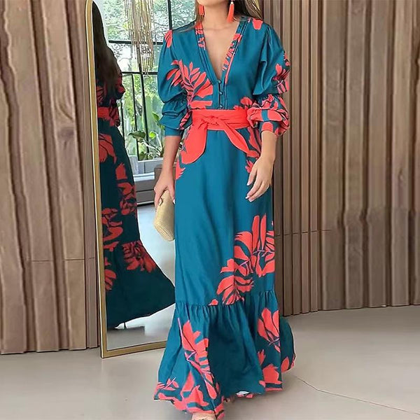 New Bohemian Style Fashion Printed Long Sleeve Dress