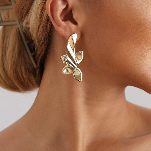 Women's Fashion Glossy Flower and Leaf Earrings All-match Commuter Earrings