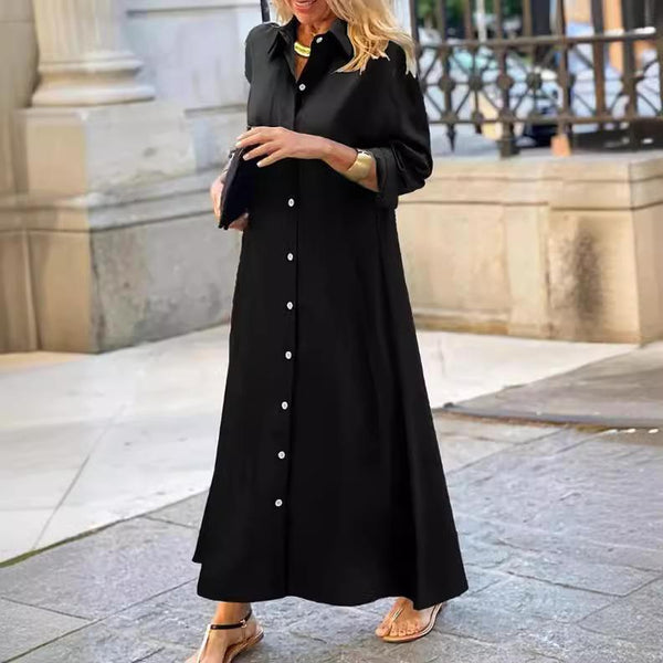 New Long Shirt Collar Twist-Down Lapel Dress